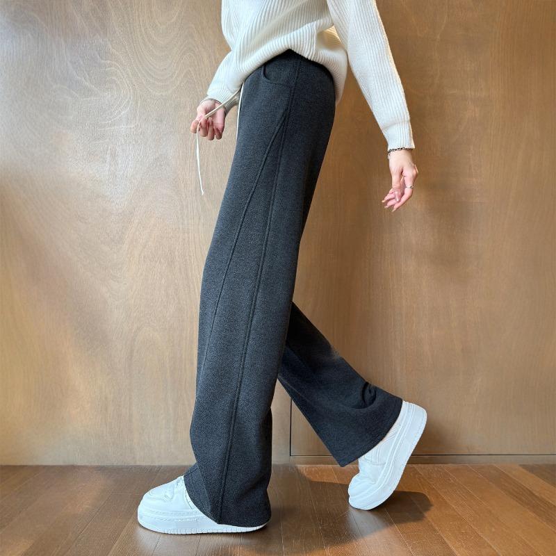 Text Pattern Velvet Wide-leg Pants Women's Autumn and Winter New Casual Woolen Pants Straight Wool Narrow Version Banana Pants