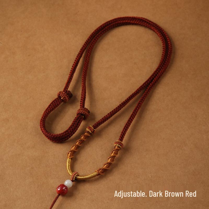 Hand-woven Jade Pendant Lanyard Necklace - Adjustable Unisex Rope