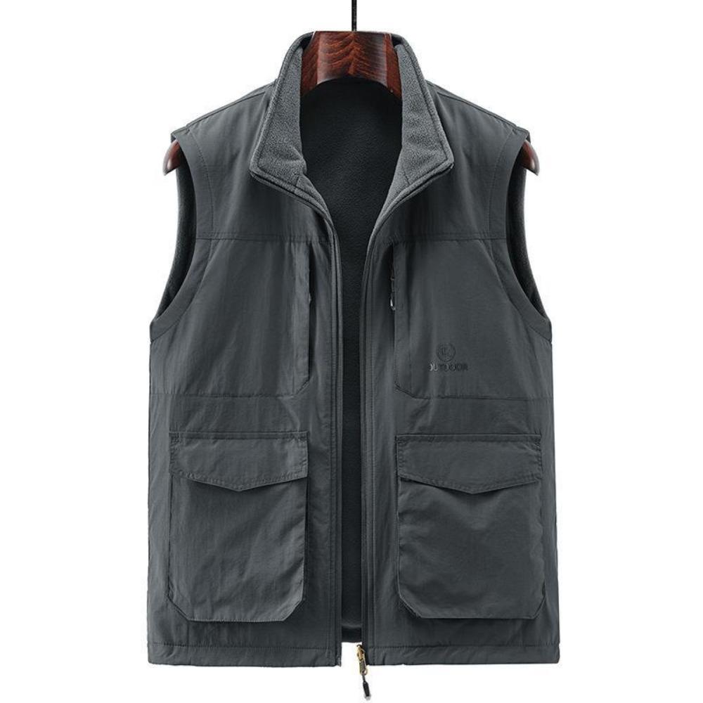 

Reversible Sleeveless Jacket Men s Vest Coat Winter Waistcoat Thick Warm Fleece Workwear Tops Cargo Vest Windbreaker New Fashion XL сірий