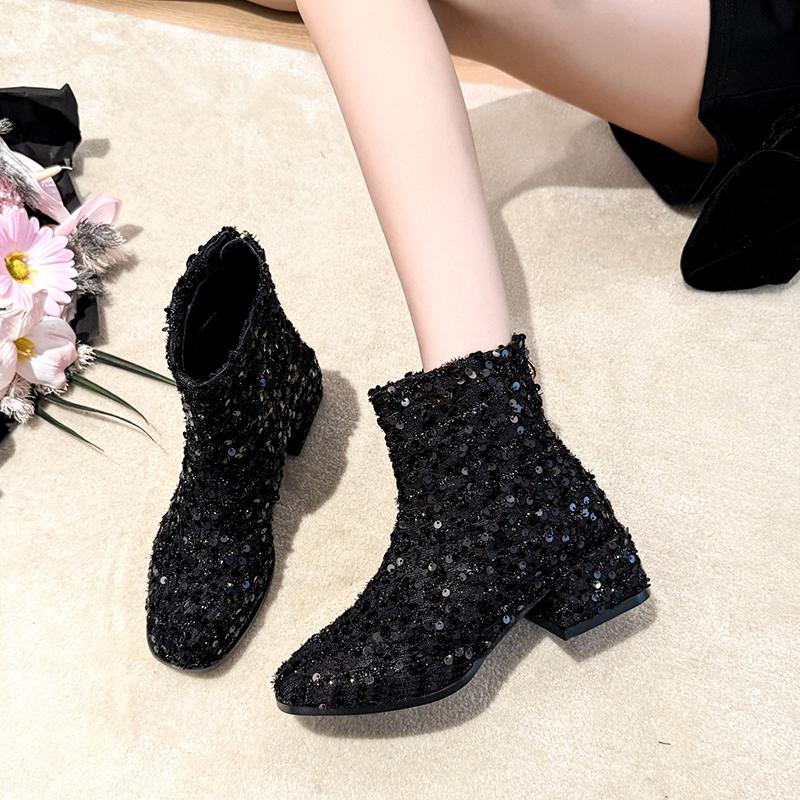 

Модные блестящие полусапожки на среднем каблуке для женщин, зимняя новая мода, удобная обувь 2025, элегантные классические короткие сапоги, туфли-лодочки для платья, массивные zapatos 40