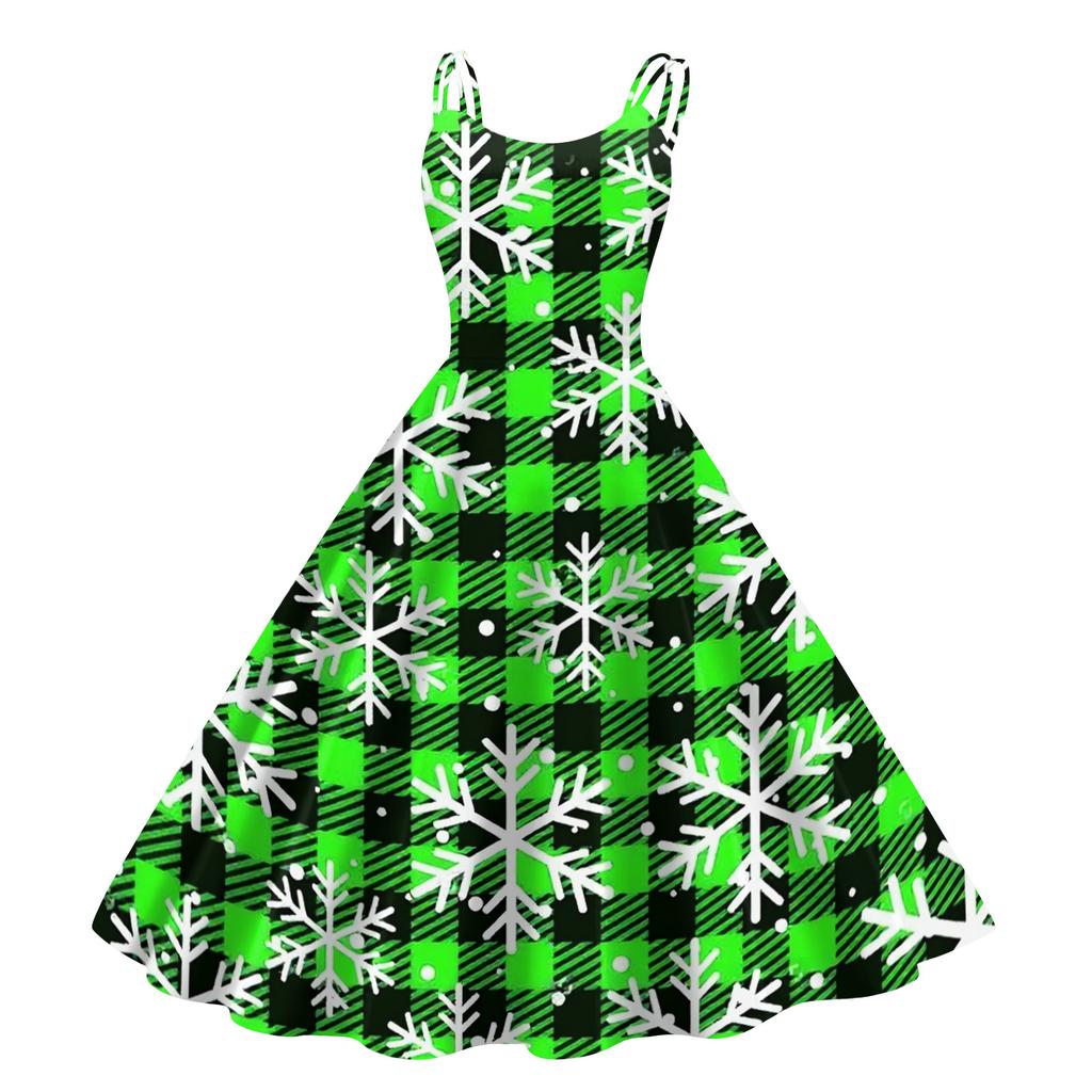 Women's Fashion Casual Christmas Print Sexy Off-the-shoulder Punk Retro Dress