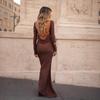 2025 Autumn European & American Women's Solid Color Long Sleeve Drape Neck Bodycon Dress