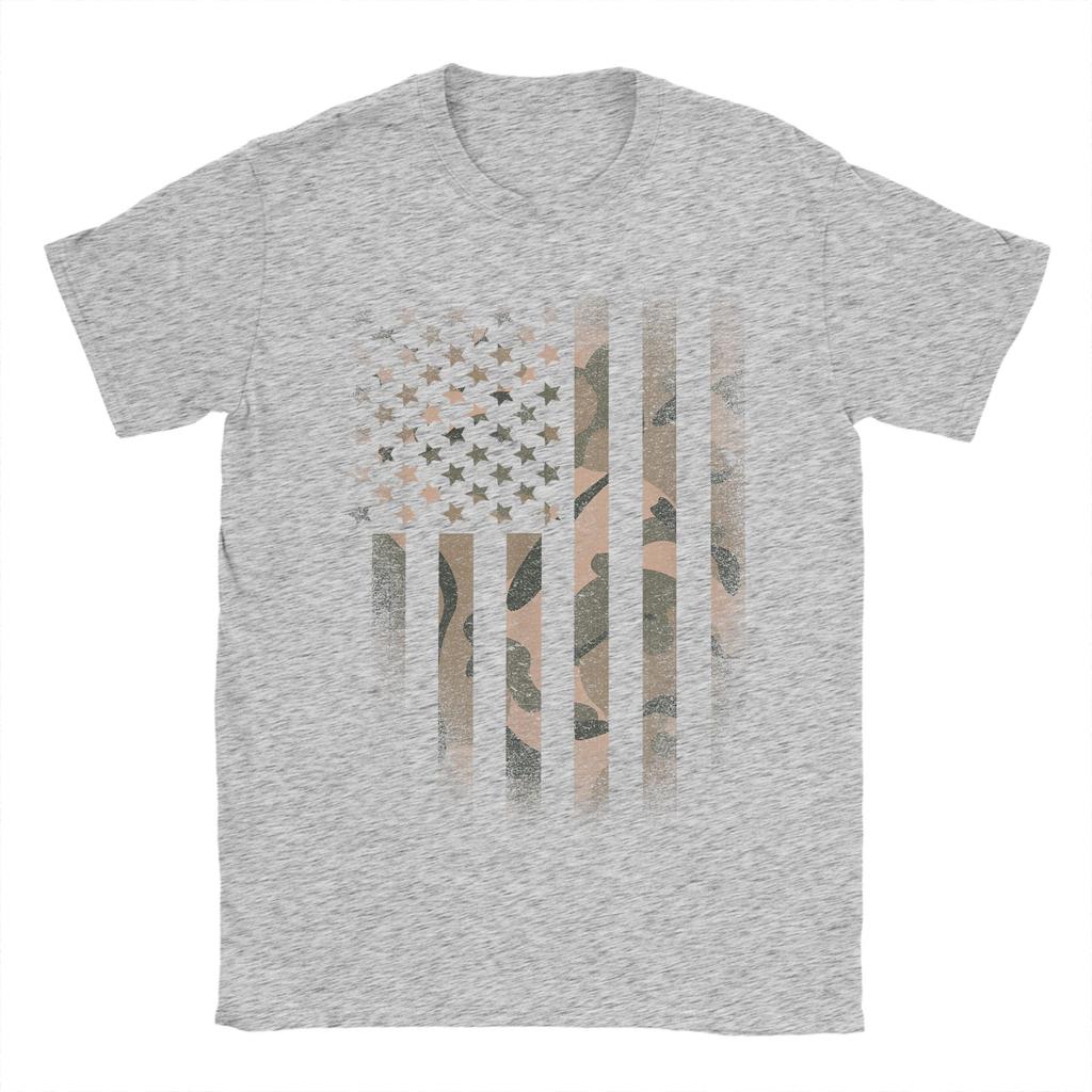 Novidade Camuflagem Bandeira Americana EUA Militar Táticas Camuflagem Deserto Camisetas para Homens Gola Redonda Manga Curta Camiseta Roupas