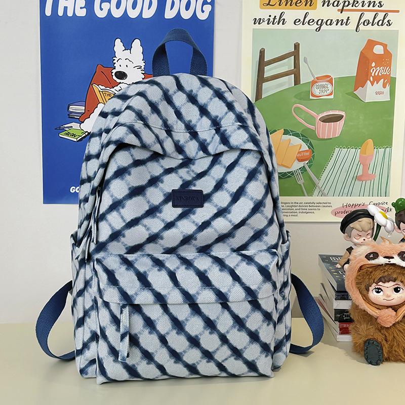 Schoolbagins School Bag Female Junior High School Student Korean Edition Fashion Plaid Backpack College Student Computer Bag Simple High School 