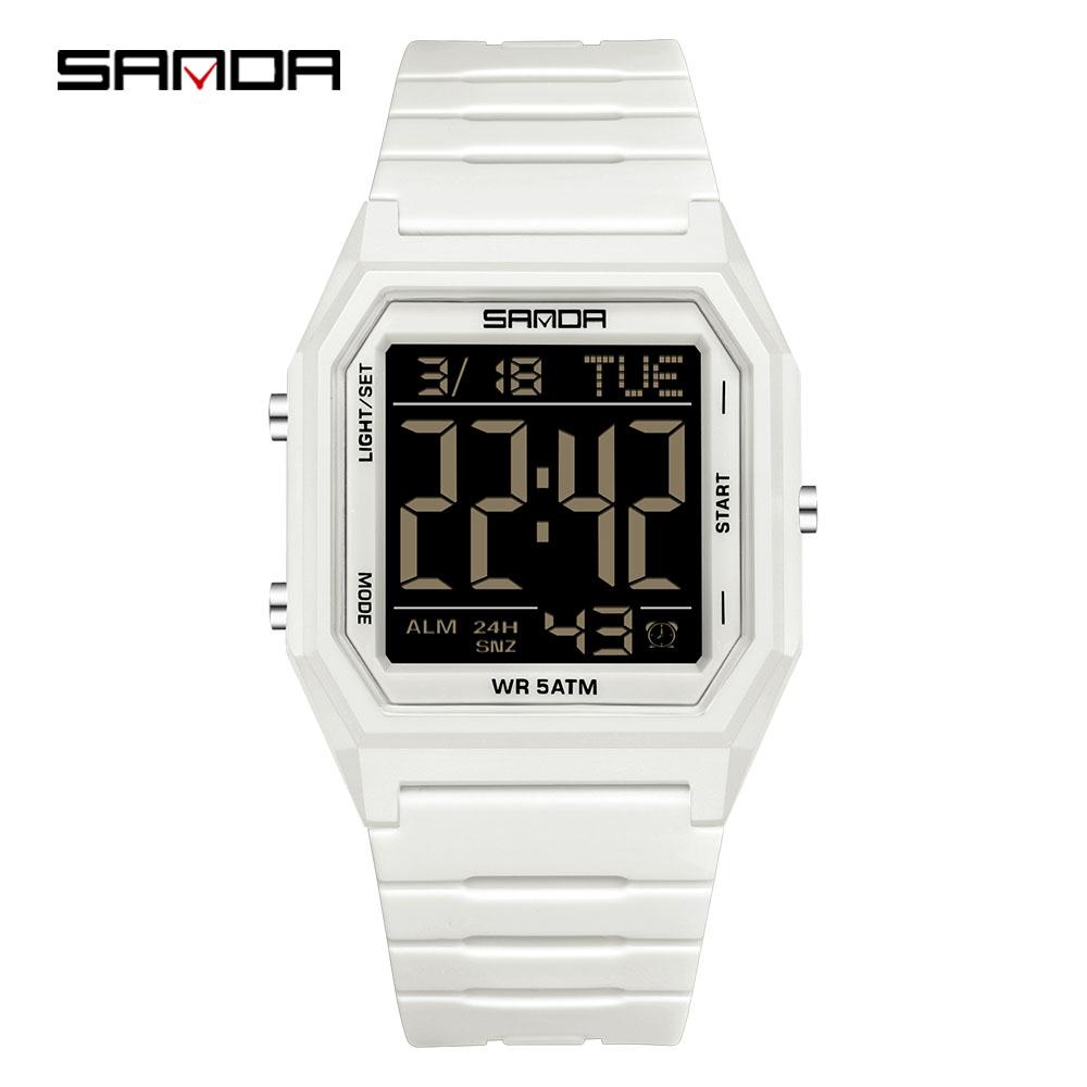 SANDA 6355 Fashion Student Electronic Watch Square Multi Functional Waterproof LED Night Light Outdoor Sports Men's Watch Reloj