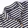 Çizgili T Gömlek Bahar Kadın Ince Ofis Balıkçı Yaka T-shirt Femme Fermuar Kore Tarzı Uzun Kollu Pamuk Kore Üstleri