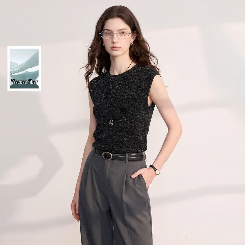 Sancai 2026 Summer Bright Silk Knit Top for Women M