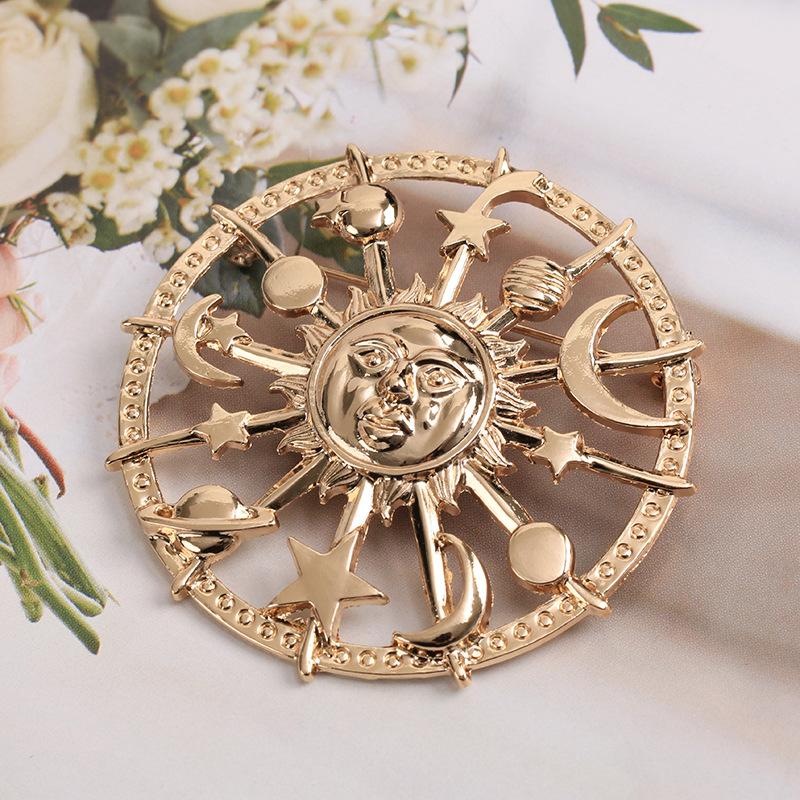 Sun God Sun Moon Stars Christmas Baroque Badge Brooch