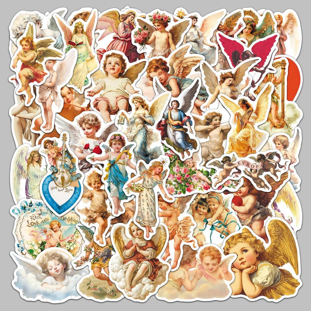 50pcs/1 lot Angel Charm Stickers Retro Western Mythology Cupid DIY Phone Case, Milk Tea Cup, Notebook Stickers