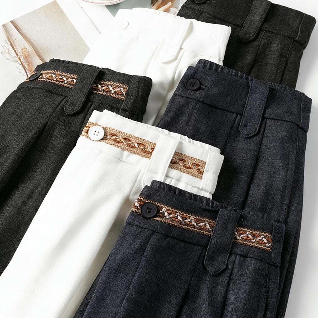Spring New Silk Lyocell Denim Blue High-Waisted Casual Straight-Leg Pants