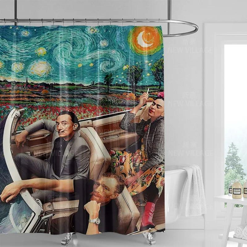 Modern Art Graffiti Shower Curtain Suit Waterproof Curtain 12 Hook Nordic Style Bathroom Bathtub Dual-Use Shower Curtain