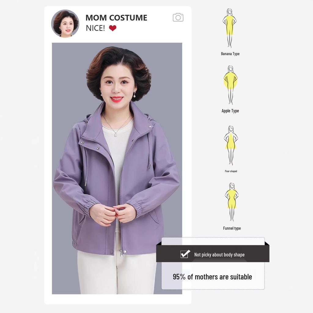 Petite Mom 2025 Fashionable Spring/Autumn Windbreaker for Middle-Aged Women