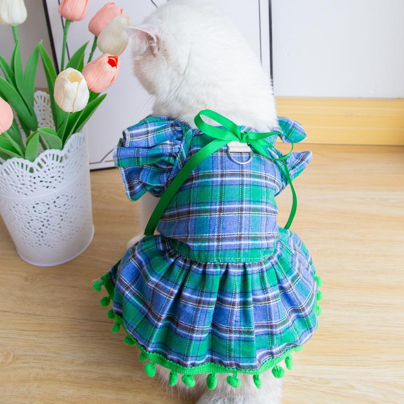 Robe d'automne/hiver pour animaux de compagnie Robe de Noël pour chien Nœud papillon à carreaux Vêtements pour chat pour petits chiens Vêtements pour chiot