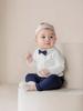 Infant Boy's Long Sleeve Bow Tie Shirt - First Birthday Outfit with Turn-Down Collar, Autumn Fashion Top