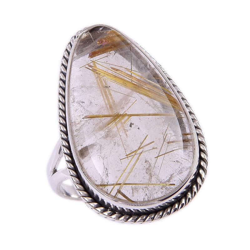 Inel de bijuterii din argint masiv 925 lucrat manual, cu piatră prețioasă naturală de rutil auriu, S.7 i1W62