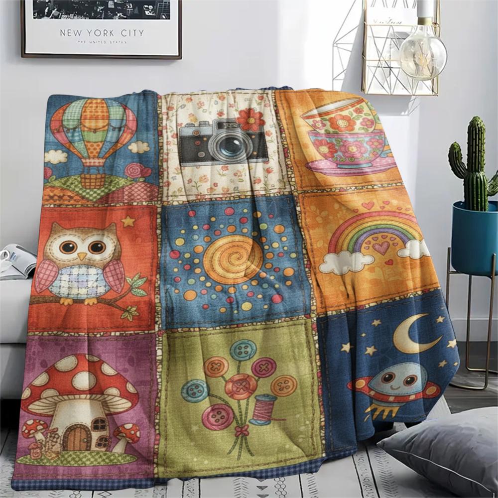 1Pc Retro Country Print Flannel Blanket, High quality Comfortable for All Seasons, Home Decor, Warmth and Comfort, Perfect for Christmas Gifts 70