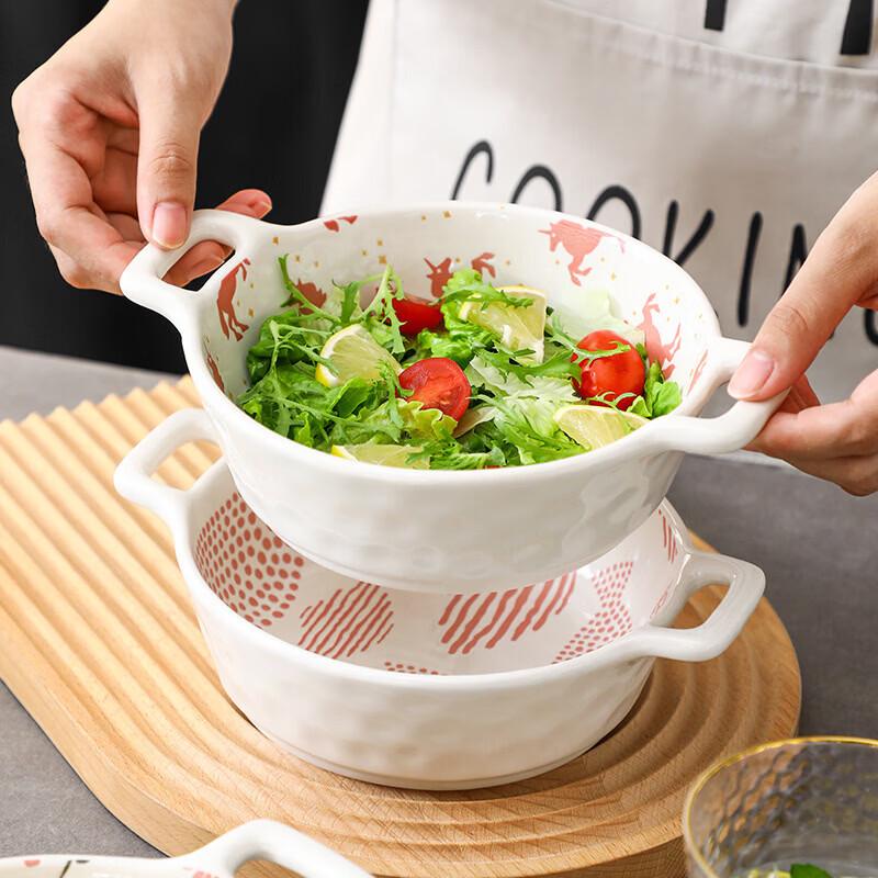 Diruien Ceramic 8-Inch Double-Handle Bowl