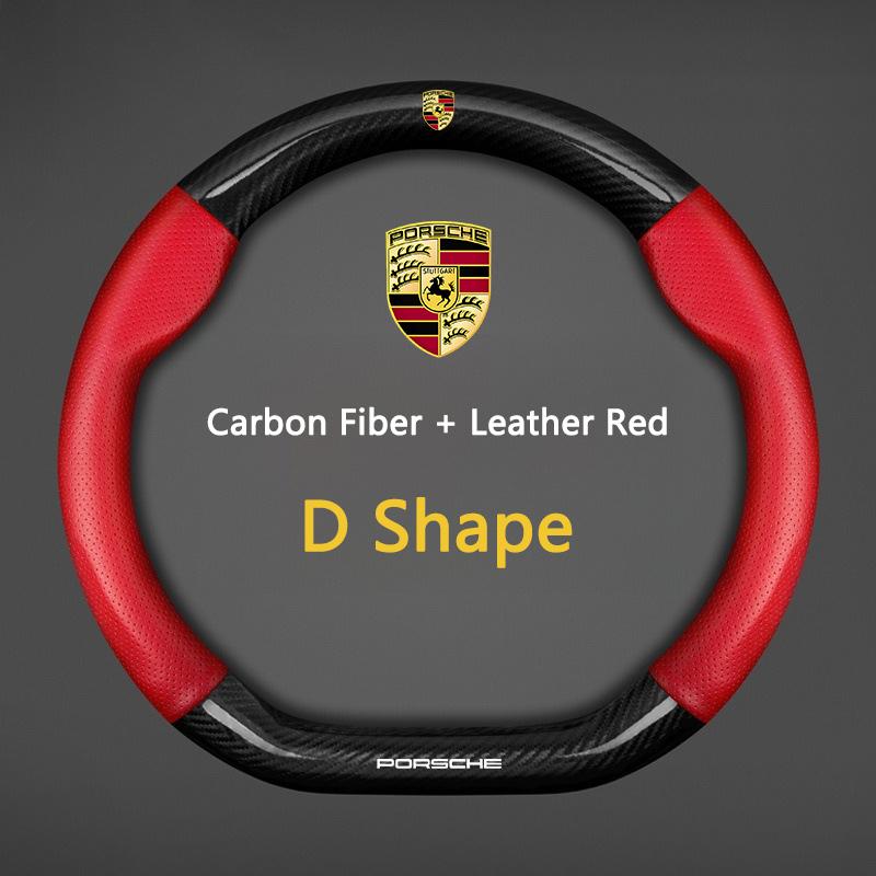 ABJV1 For Porsche Panamera Cayenne Taycan 911 718 Macan Carrera-GT Carbon fiber Leather Car Steering Wheel Anti-slip Wheel Cover