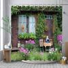 Full Of Flowers European Window Wall Shower Curtain Natural Scenery Outdoor Garden Poster Polyester Bath Curtains Bathroom Decor