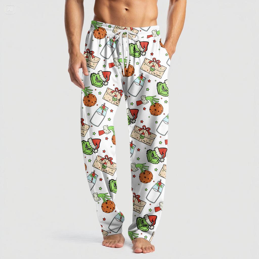 Men's Knitted Fashion Print Pocket Casual Pants Pajama Pants