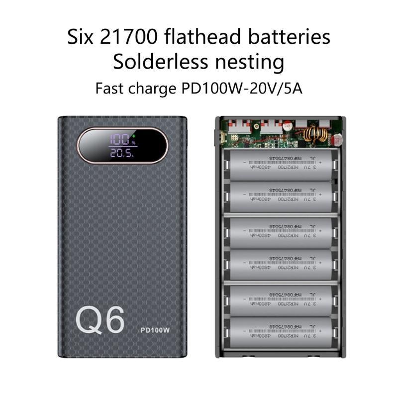 DIY Battery Pack Case With PD100 Fast Charging Capability For 6pc 21700 Battery Holder Enhances Power Supply Outer Shell