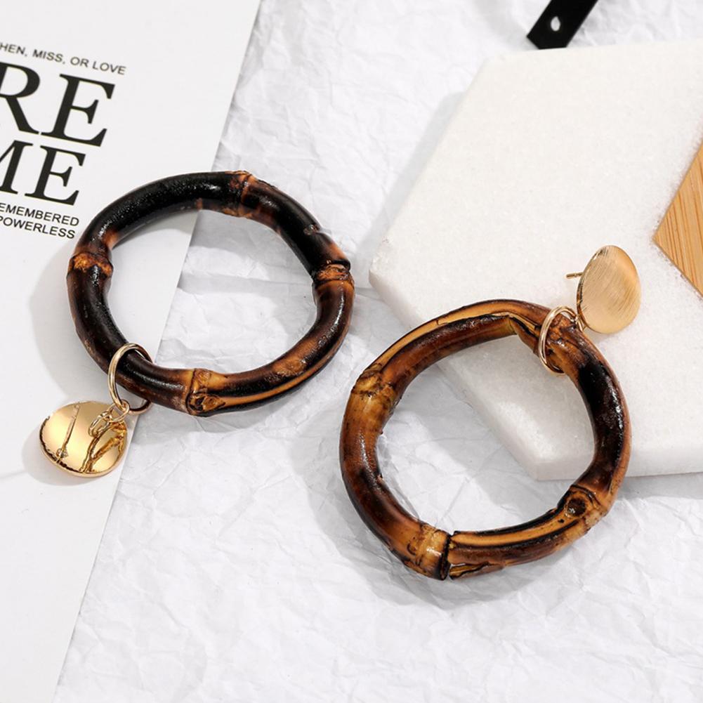 Women Fashion Bamboo Rattan All Matching Circle Earring