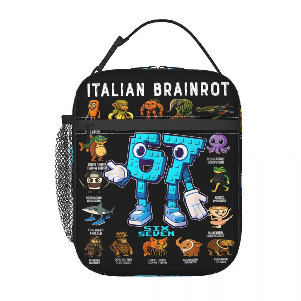 67 Six Seven 6-7 Funny Italian Brainrot Insulated Lunch Bags Food Container Bags Portable Thermal Cooler Lunch Boxes For Work