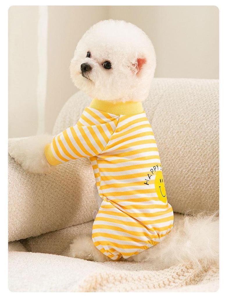 Banana Smiley Face Pet Clothes for Small Dogs and Cats - Thin, Four-Legged Homewear for Spring and Autumn