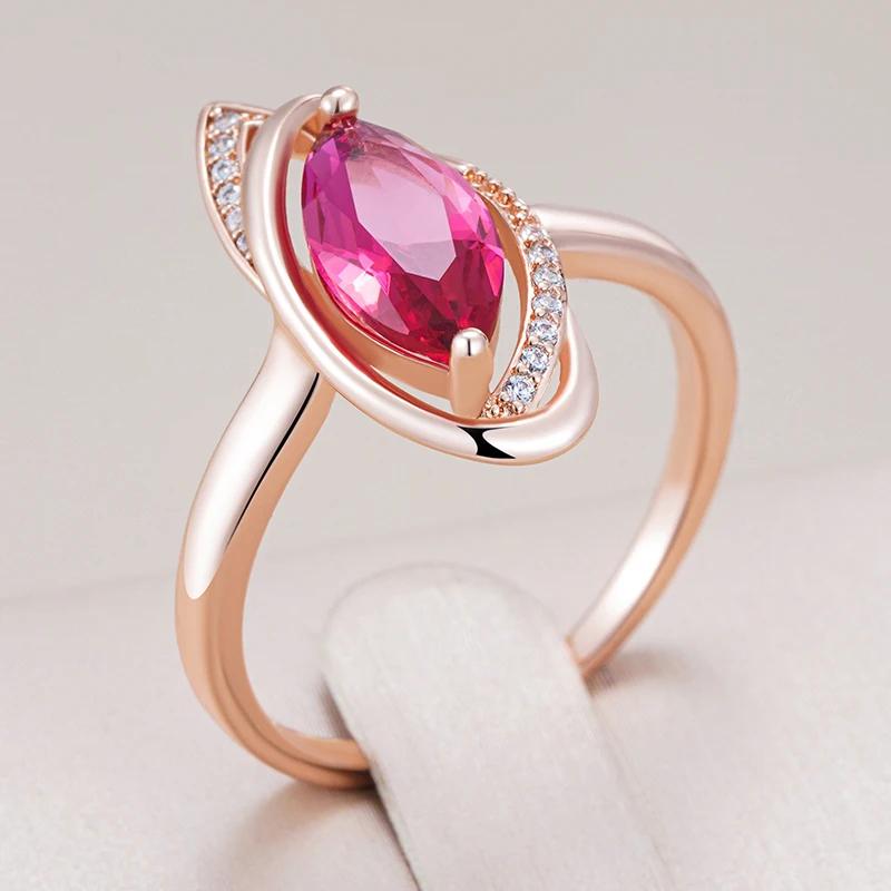 Elegant Geometric Design Pink Zircon Rings Glossy Golden Micro Inlay White Zircon Women Rings Wedding Party Costume Jewelry
