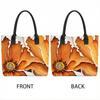  Orange Floral Print Tote Bag Casual Large Capacity Handbag for Daily Use