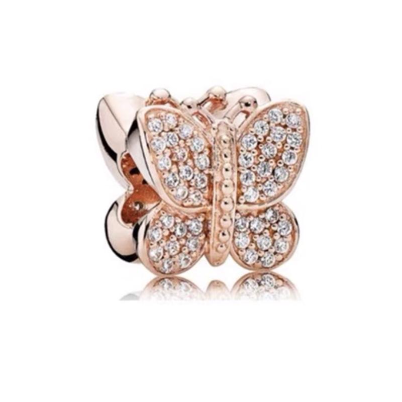 Sparking Rose Gold Charm Beads Dangle European Original Fit Copper Bracelet Necklace Beads For Diy Jewelry Women Gift