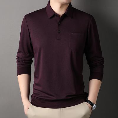 Modisches Langarm-T-Shirt mit Business-Revers für Herren, lässig, lockeres Poloshirt, einfarbig, für den Frühling und Herbst