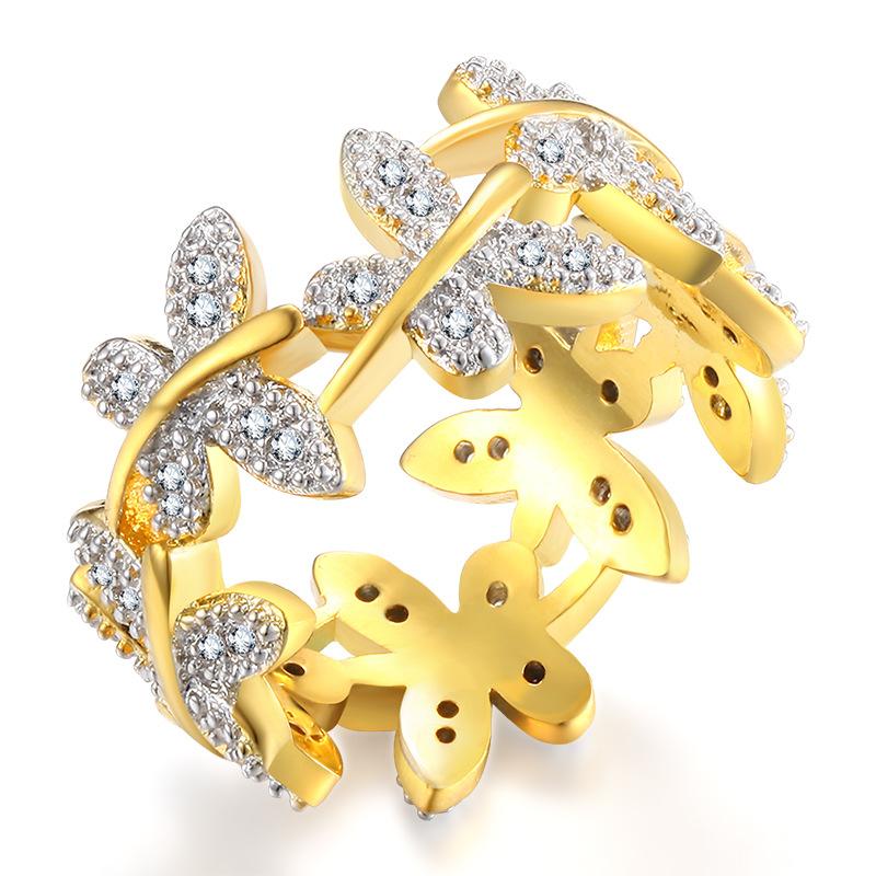 Woman Styling Butterfly Gold Ring Brass Plating Wedding Romantic Fashion Gift