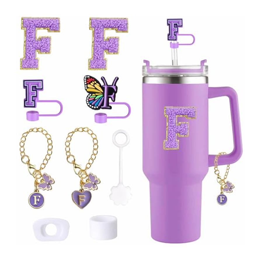 Cup Accessories Set Butterfly Straw Cover Cap for Stanley 30Oz/40Oz Sticker Decorations Initial Letter Charm Personalized