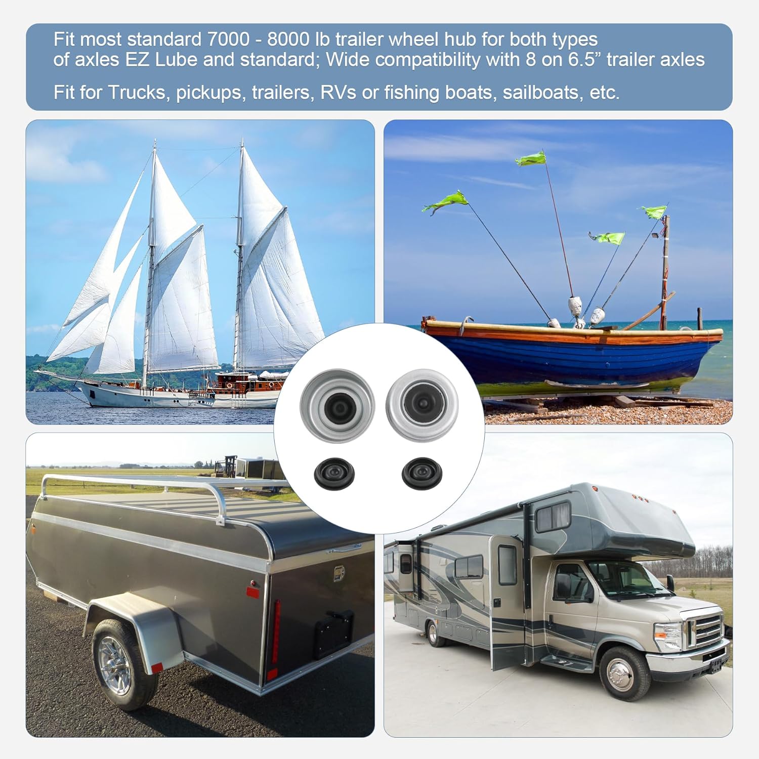 2pcs 2.72  Trailer Axle Wheel Hub and Bearing Dust Cap with Extra 2 Rubber Plugs for Most 7000 to 8000 Pound Axles Dexter Trailer Axle Dust Cap Cup