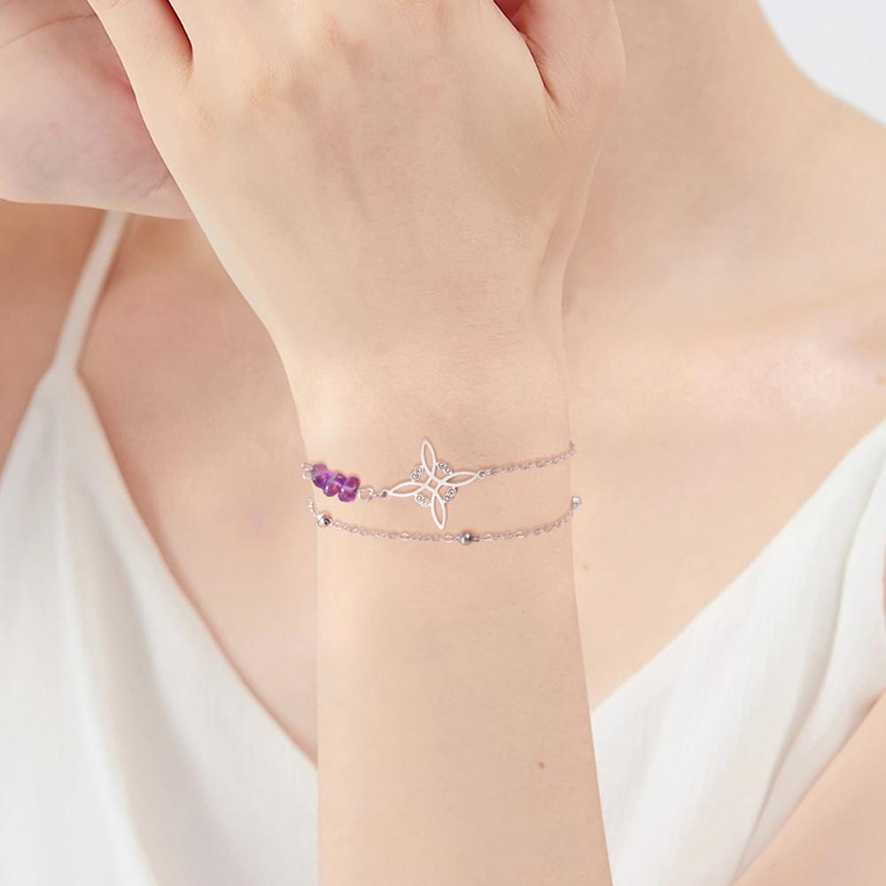 Lila Kristall Hexenknoten Anhänger Armband Damen Edelstahl Doppelschicht Perlenkette Amulett Hexerei Schmuck Geschenk