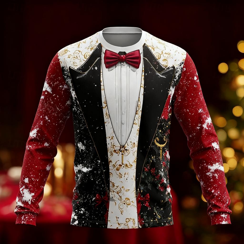 Christmas Fake suit Pattern 3D printed men's long sleeves T-shirt Happy New Year oversized T-shirt fun gift Cosplay Men clothes