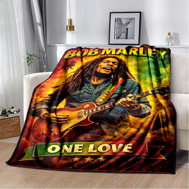 

Reggae Music One Love Print Flannel Blanket, Jamaican Style Throw Blanket with Artist Collage 80cm x 120cm