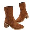 Women's boots 25 autumn and winter new V-mouth embroidered side zipper thick heel knight boots retro medium tube pointed western cowboy boots
