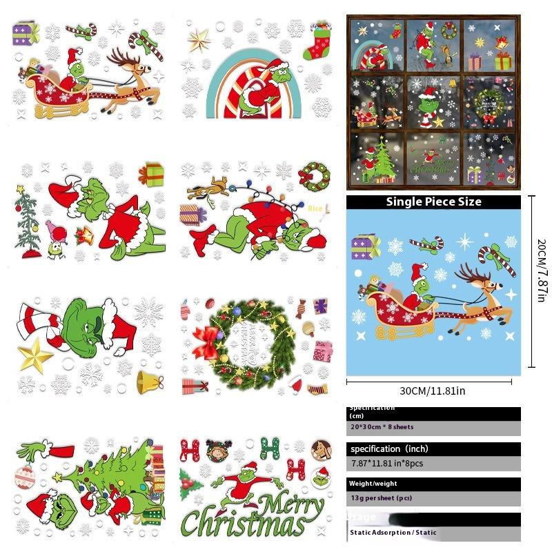 Santa Claus Christmas Ornaments Static Stickers Window Grilles Scene Arrangement Glass Doors Stickers Windows