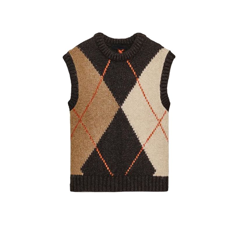 Fall New Women's Clothing American Style Minimalist Round Neck Sleeveless Diamond Pattern Knitting Vest Style Tops 6771110