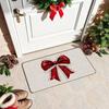 Christmas Carpet Mat Rug Beige Red Green Bow Pattern with Merry Christmas Text Home Decoration Floor Mat Welcome Mat Door Mat