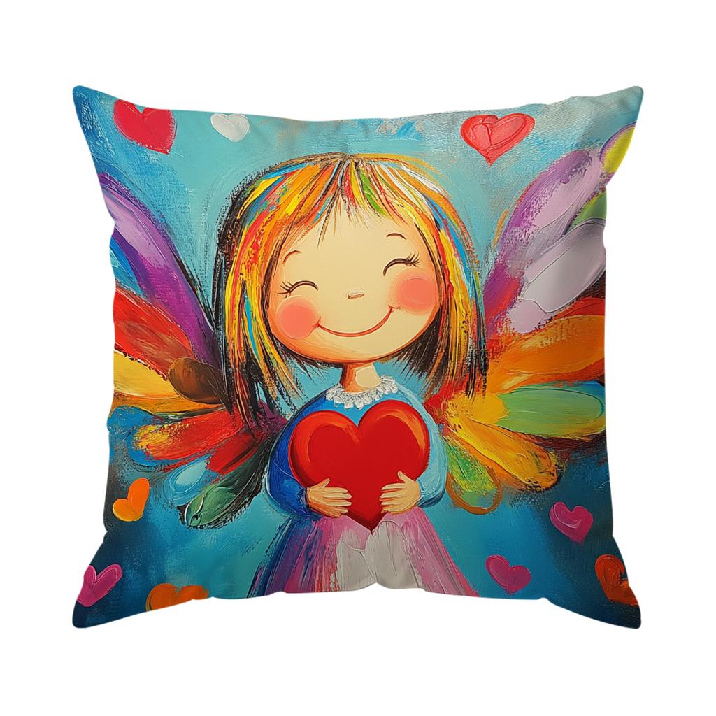 Angel Wings Heart-Shaped Pillowcase Printed Polyester 40/45/50cm Throw Pillowcover Decorative Sofa Cushion Pillowslip Home Decor