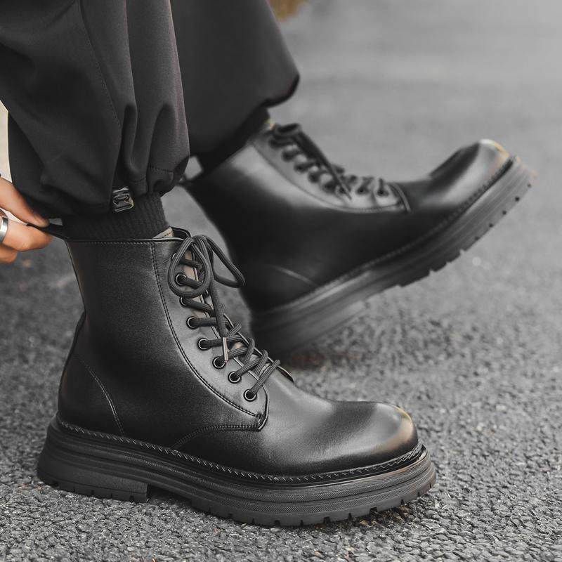 Fashion High Quality Thick Soled Platform Men Round Toe Boots Designer Casual Leather High Top Boots Fashion Comfy Outdoor Ankle Boots