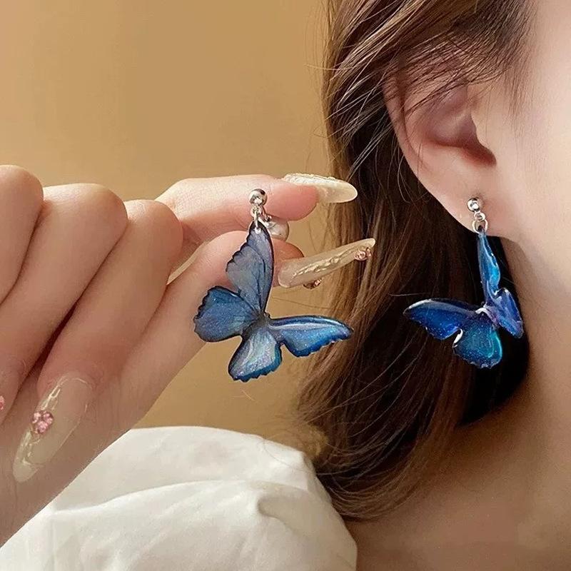 Blue Butterfly Silver Needle Super Immortal No Ear Piercing Pearl Stud Earrings Female Mori Dream Ear Clips Mosquito Coil Disc Advanced Sense