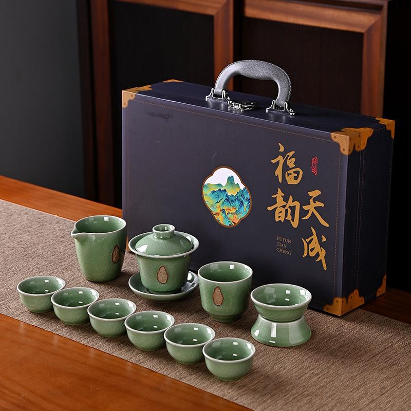 Ru kiln Kung Fu tea set, complete set of high-end gift box teapot