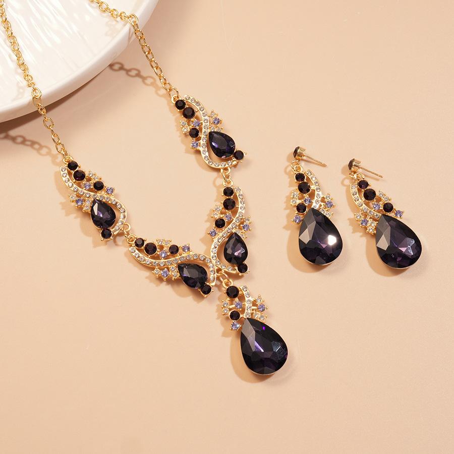 2-Piece Wind Diamond Irregular Water Drop Earrings Necklace French Court Style Premium Clavicle Necklace