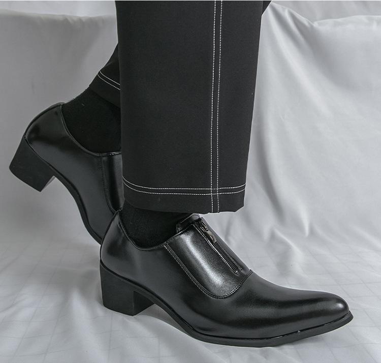 Men's Large Leather Formal High Heel Pointed Toe Cuban Shoes – Spring/Autumn Height-Boost Business & Wedding Banquet Footwear