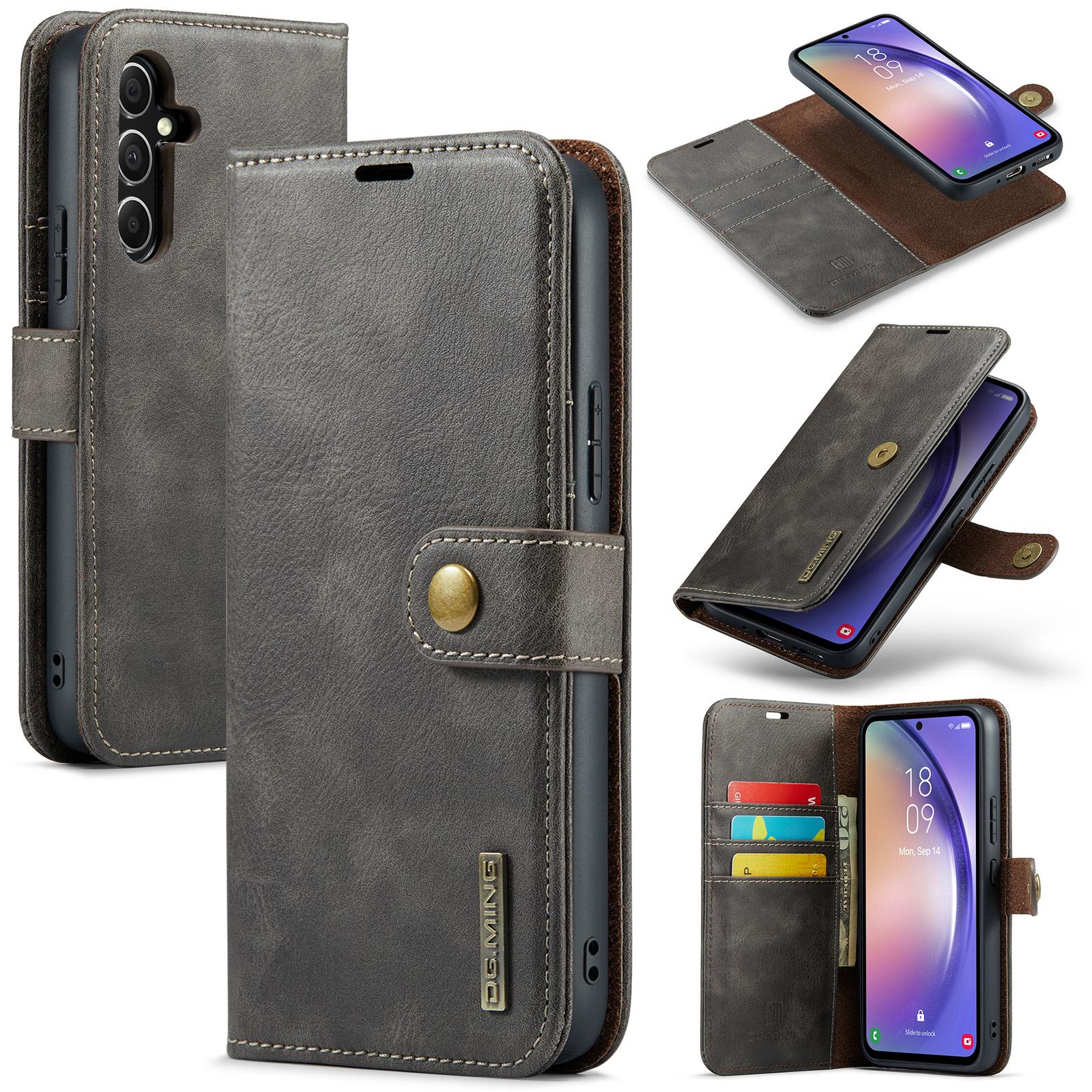 

DG.MING For Samsung Galaxy A54 5G Split Leather Stand Wallet Phone Case Magnetic Detachable Protective Cover Grey