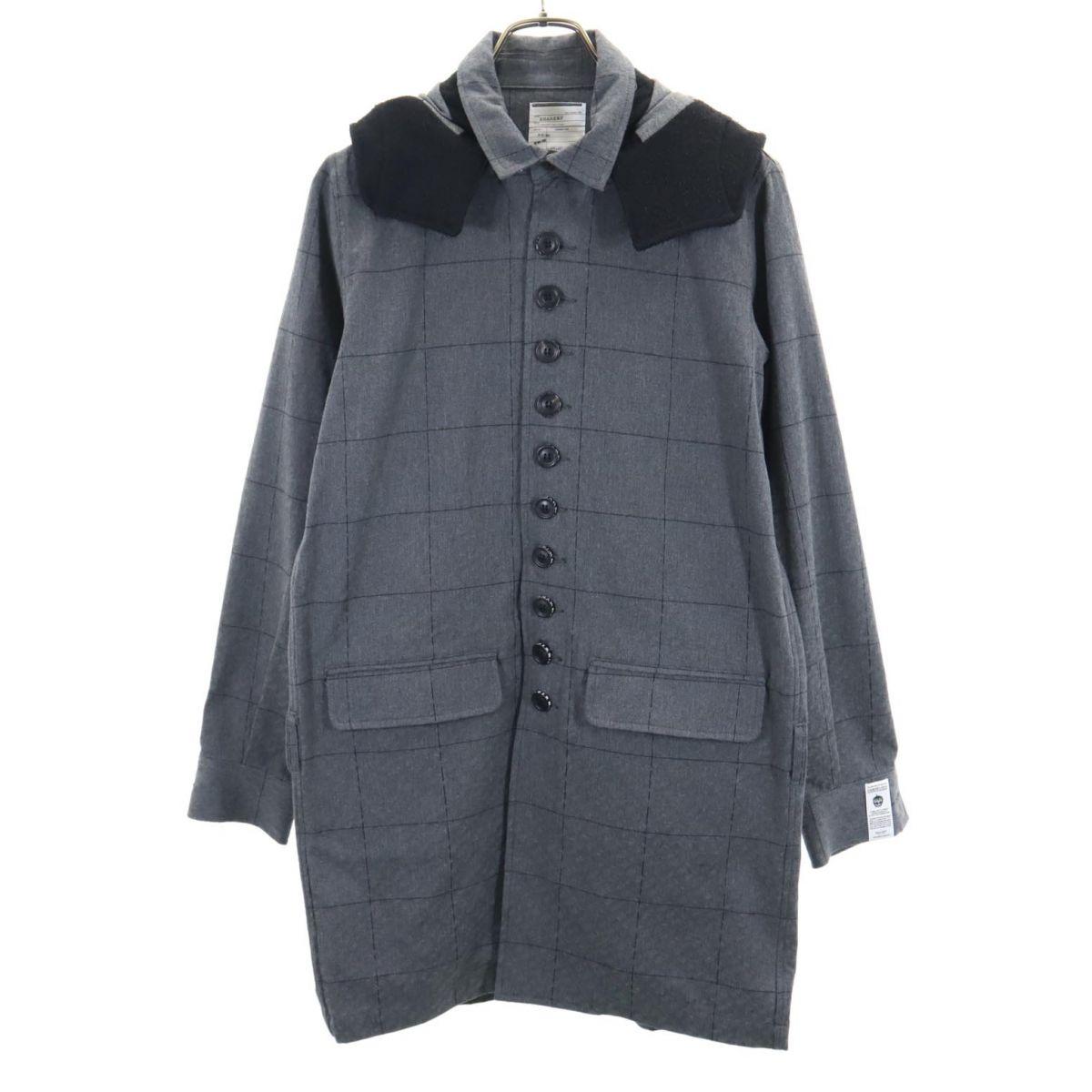 

SHAREEF сделано в Японии Пальто с воротником из нержавеющей стали в клетку 2 серых Мужское Б/У